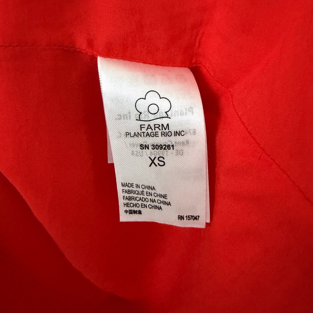 Farm Rio Vermillion Monstera Print 100% Linen Mini Dress Button Front Sz XS - Picture 11 of 13